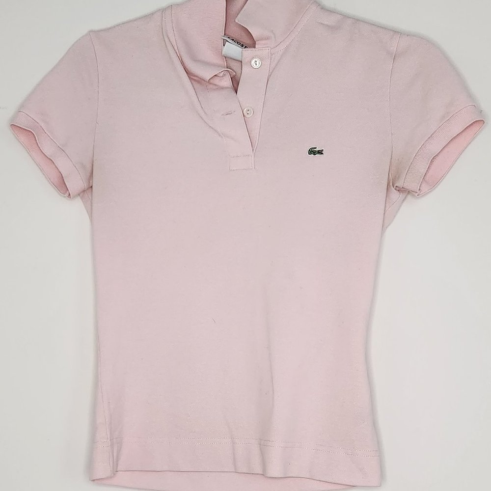 LACOSTE PINK SHORT SLEEVE POLO TENNIS SHIRT TOP LOGO SIZE 36 S